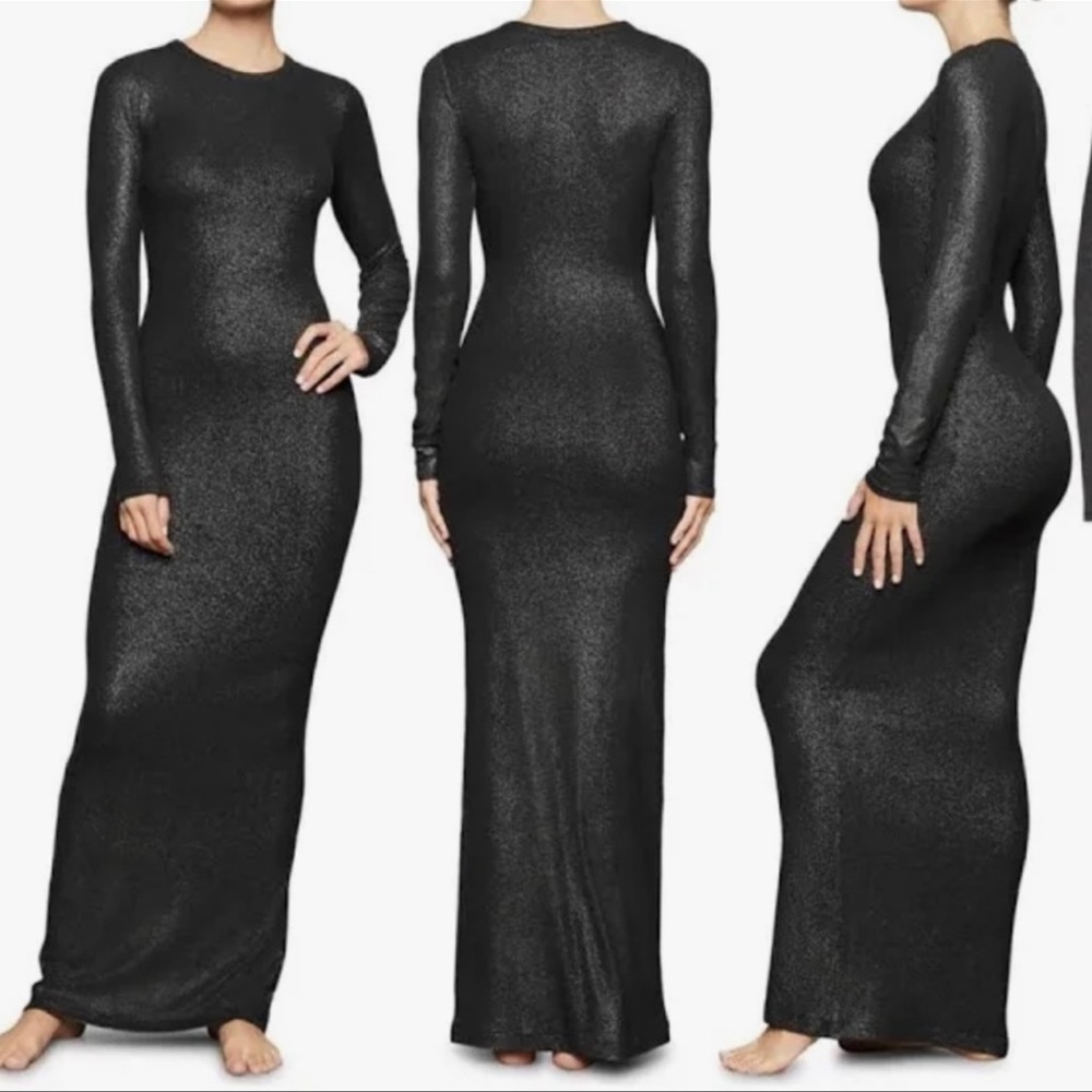 SKIM lounge shimmer king slip dress in onyx